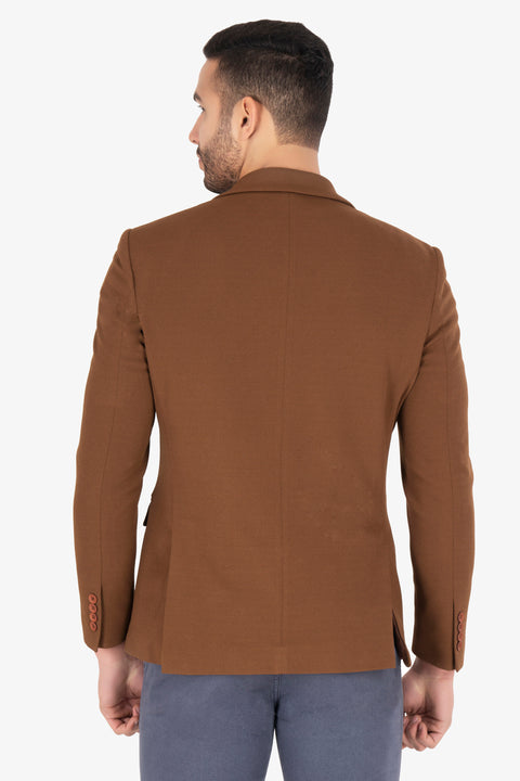 Brown Single Breasted Knitted Blazer