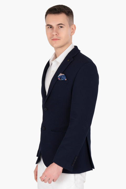 Navy Blue Single Breasted Knitted Blazer