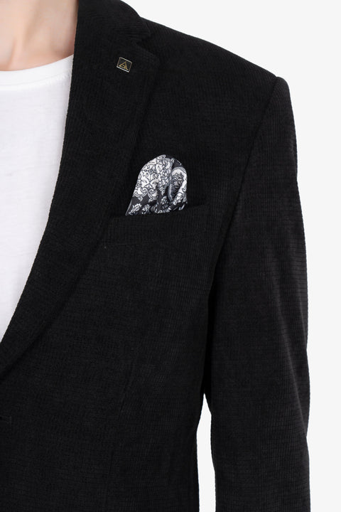 Black Checkered Single Breasted Corduroy Blazer
