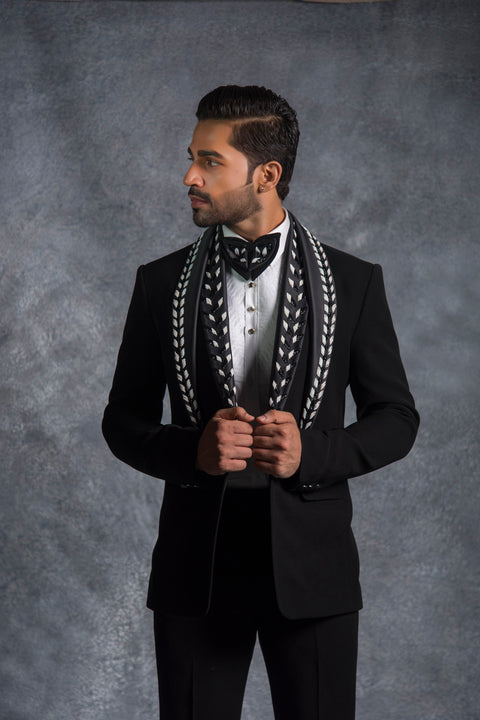 Black Zardosi Embroidered Tuxedo on Italian Fabric