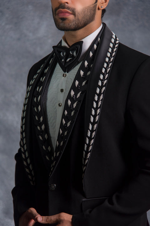 Black Zardosi Embroidered Tuxedo on Italian Fabric
