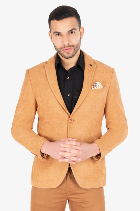 Golden Mustard Checkered Single Breasted Corduroy Blazer