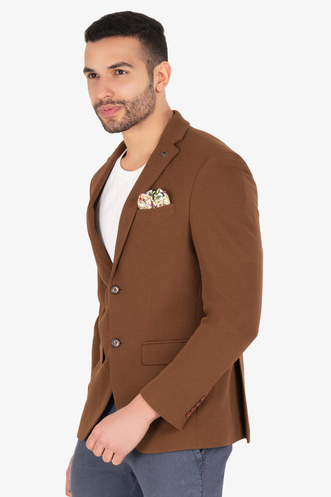 Brown Single Breasted Knitted Blazer