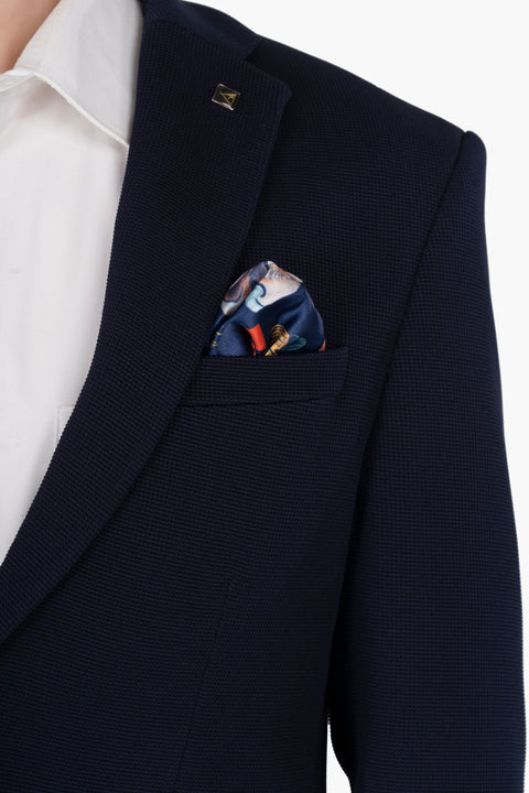 Navy Blue Single Breasted Knitted Blazer