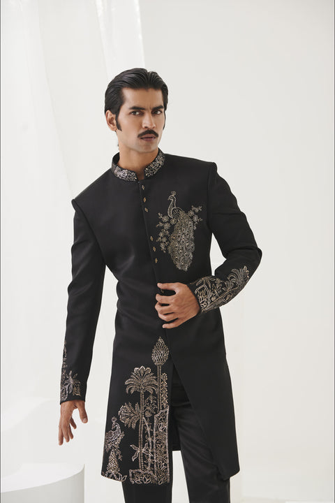 Black Pitta Embroidered Indowestern on Italian Fabric