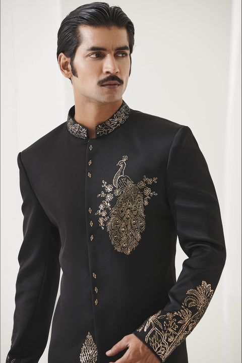 Black Pitta Embroidered Indowestern on Italian Fabric