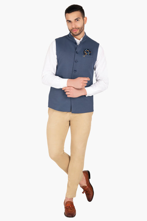 Blue Knitted Slim Fit  Waistcoat