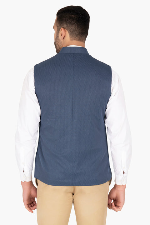 Blue Knitted Slim Fit  Waistcoat